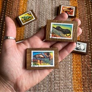 Handmade Vintage Postage Stamp Magnets On Wood • ANIMALS you pick one